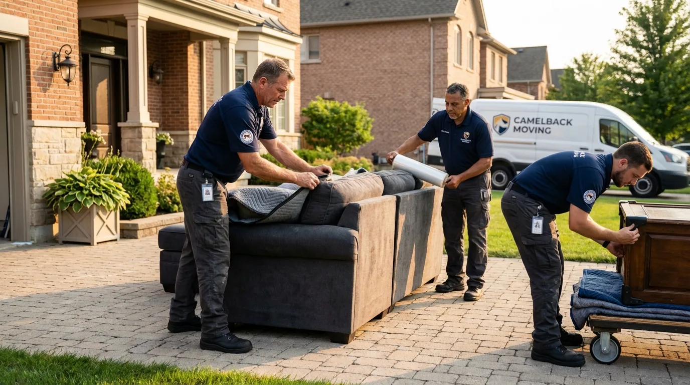 Large estate moving crew wrapping furniture in Mankato, KS
