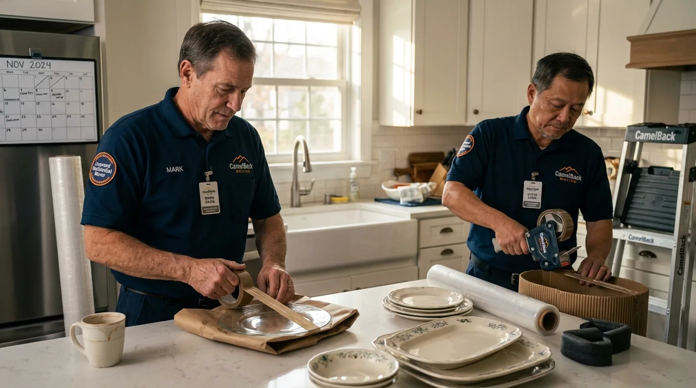 Professional crew packing kitchen dishware in Mankato, KS